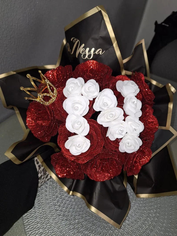 Personalized Glittery Eternal Rose Bouquet Letter