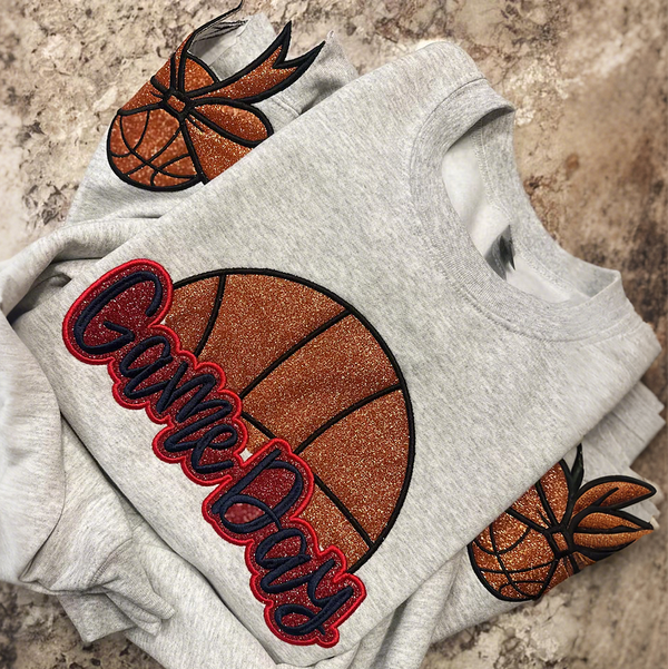 Custom Glitter Embroidered Basketball Mom Sweatshirt with Side Bows | Game Day Look